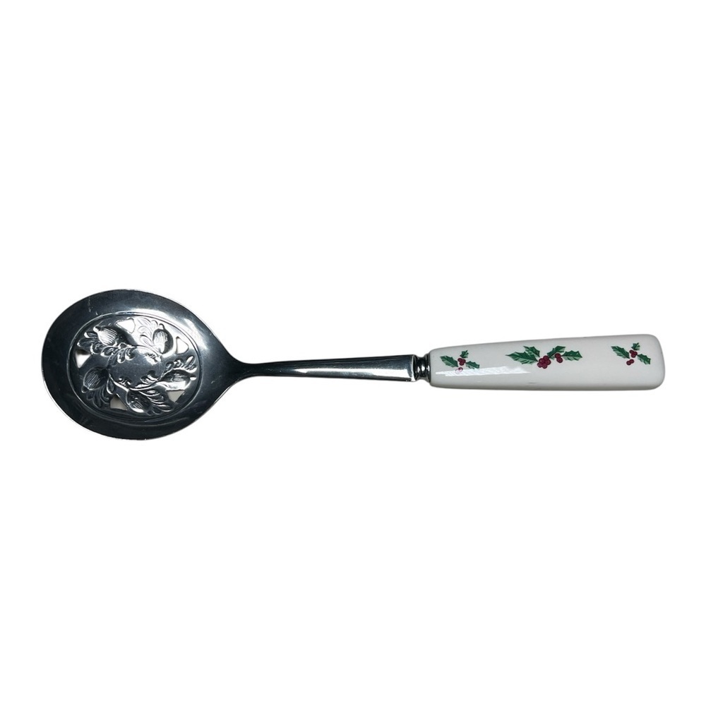 Sheffield England vtg christmas salad Spoon with White Handler